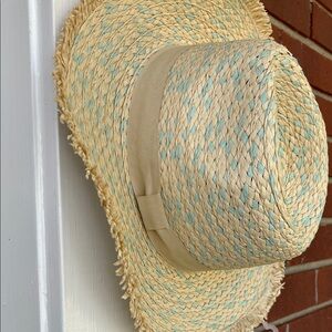Mossimo Supply Co. Natural 100% Paper Hat with Aqua Accents and Tan Ribbon, OSFM